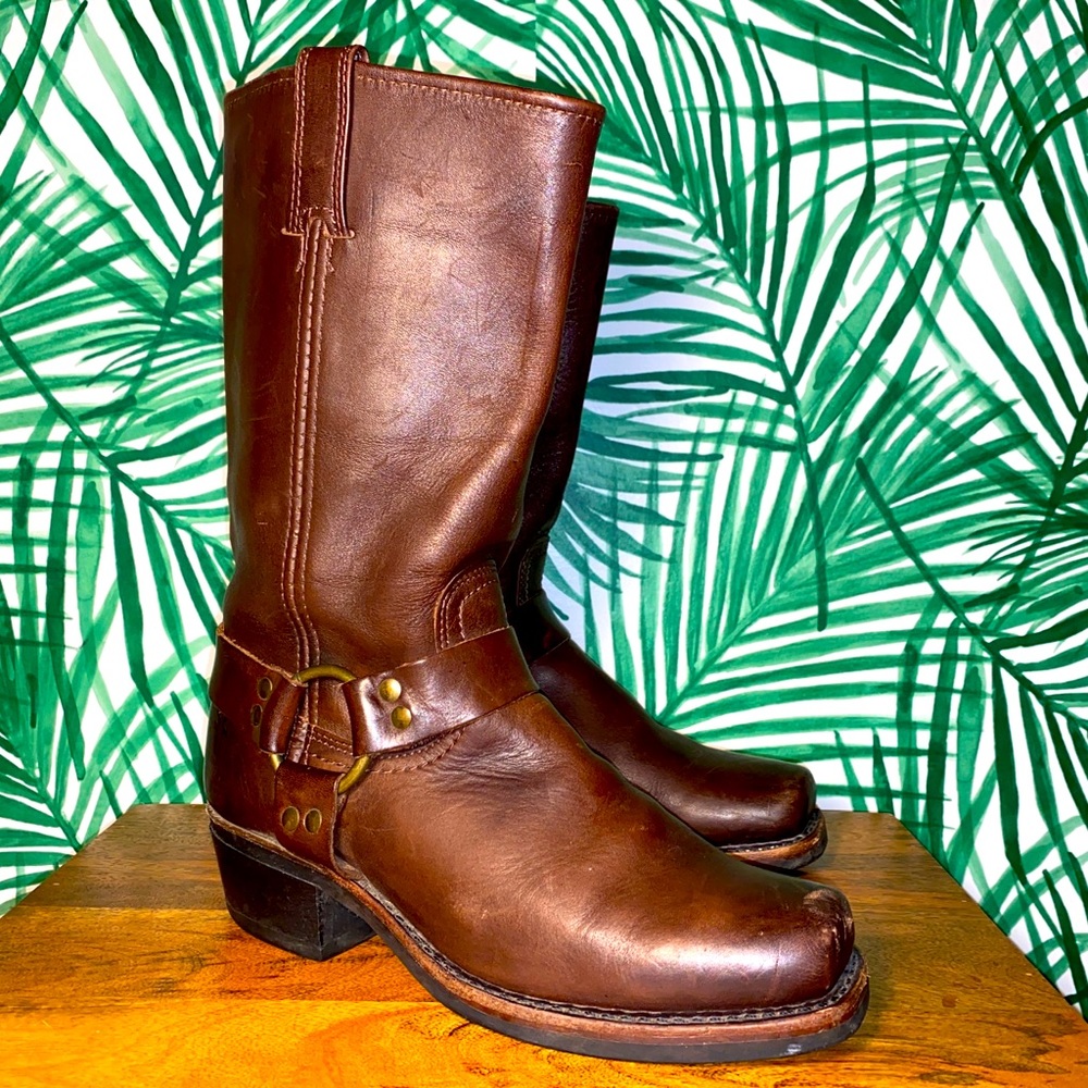 Frye Brown Leather Combat & Moto Boots